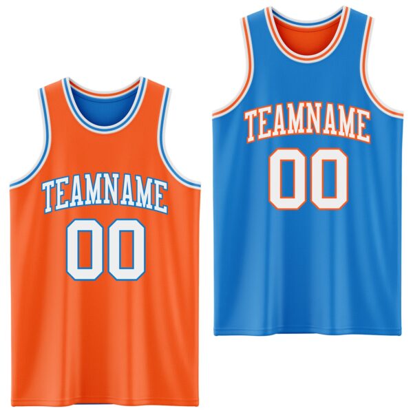 Custom Reversible Orange White-Powder Blue Double Side Sublimation Basketball Suit Jersey