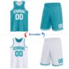 Custom Reversible Teal White Double Side Sublimation Basketball Suit Jersey