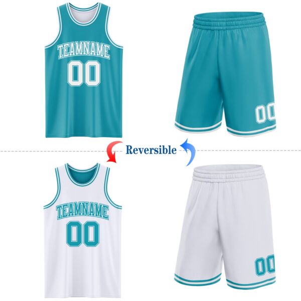 Custom Reversible Teal White Double Side Sublimation Basketball Suit Jersey