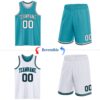 Custom Reversible Teal White-Black Double Side Sublimation Basketball Suit Jersey