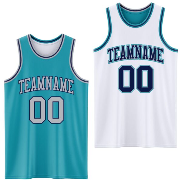 Custom Reversible Teal Gray-Navy Double Side Sublimation Basketball Suit Jersey