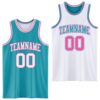 Custom Reversible Teal White-Pink Double Side Sublimation Basketball Suit Jersey