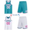 Custom Reversible Teal White-Pink Double Side Sublimation Basketball Suit Jersey