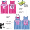 Custom Reversible Pink White-Light Blue Double Side Sublimation Basketball Suit Jersey