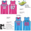 Custom Reversible Pink Black-Sky Blue Double Side Sublimation Basketball Suit Jersey