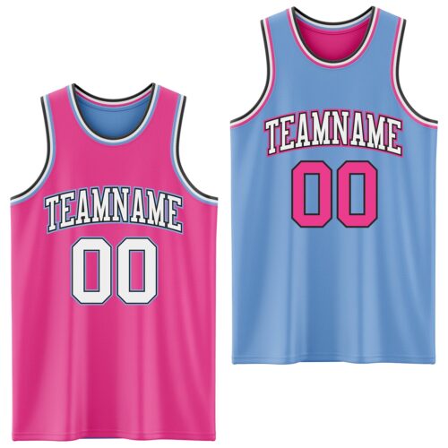 Custom Reversible Pink Black-Light Blue Double Side Sublimation Basketball Suit Jersey