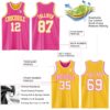 Custom Reversible Pink White-Gold Double Side Sublimation Basketball Suit Jersey