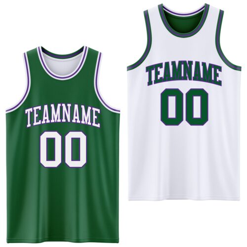 Custom Reversible Kelly Green White-Purple Double Side Sublimation Basketball Suit Jersey
