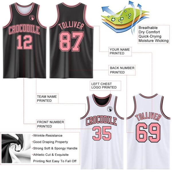 Custom Reversible Black Medium Pink Double Side Sublimation Basketball Suit Jersey