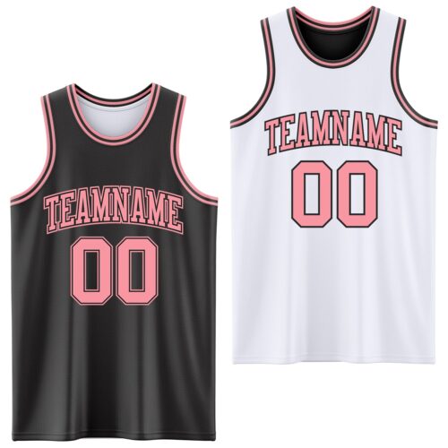 ReversibleD0217 Custom Reversible Black Medium Pink Double Side Sublimation Basketball Suit Jersey