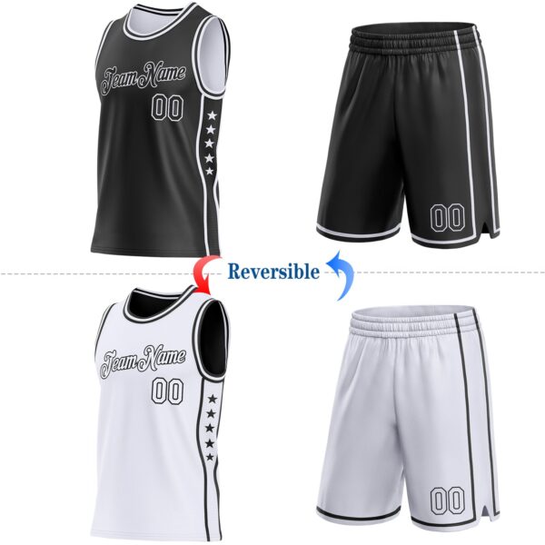 Custom Reversible Black White Double Side Star Sublimation Basketball Suit Jersey