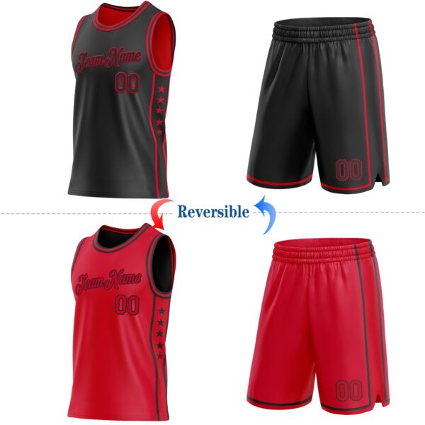 Custom Reversible Black Red Double Side Star Sublimation Basketball Suit Jersey