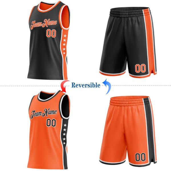 Custom Reversible Black Orange-White Double Side Star Sublimation Basketball Suit Jersey