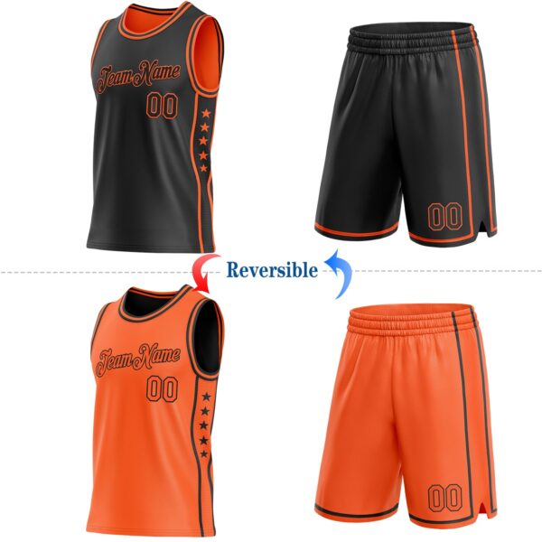 Custom Reversible Black Orange Double Side Star Sublimation Basketball Suit Jersey