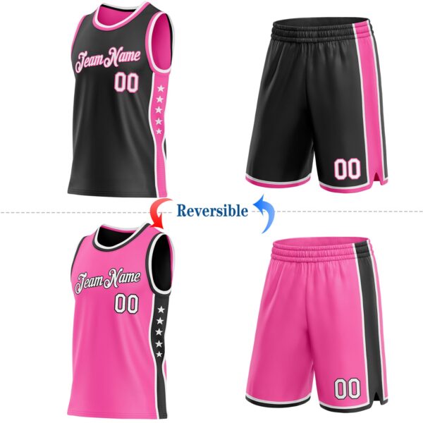 Custom Reversible Black White-Pink Double Side Star Sublimation Basketball Suit Jersey