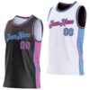 Custom Reversible Black Pink-Sky Blue Double Side Star Sublimation Basketball Suit Jersey