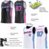 Custom Reversible Black Pink-Sky Blue Double Side Star Sublimation Basketball Suit Jersey