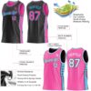 Custom Reversible Black Pink-Sky Blue Double Side Star Sublimation Basketball Suit Jersey