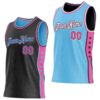 Custom Reversible Black Pink-Sky Blue Double Side Star Sublimation Basketball Suit Jersey