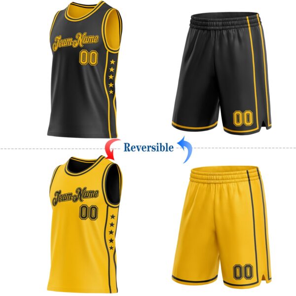 Custom Reversible Black Gold Double Side Star Sublimation Basketball Suit Jersey