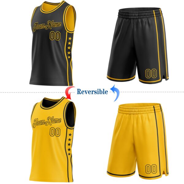 Custom Reversible Black Gold Double Side Star Sublimation Basketball Suit Jersey