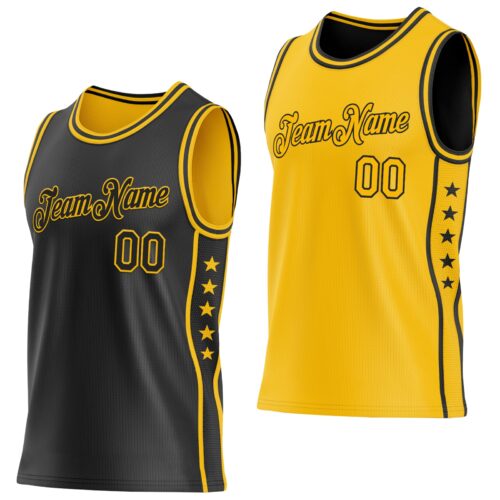 Custom Reversible Black Gold Double Side Star Sublimation Basketball Suit Jersey