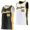 Custom Reversible Black White-Gold Double Side Star Sublimation Basketball Suit Jersey
