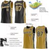 Custom Reversible Black Old Gold-White Double Side Star Sublimation Basketball Suit Jersey