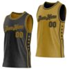 Custom Reversible Black Old Gold Double Side Star Sublimation Basketball Suit Jersey