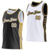 Custom Reversible Black White-Old Gold Double Side Star Sublimation Basketball Suit Jersey