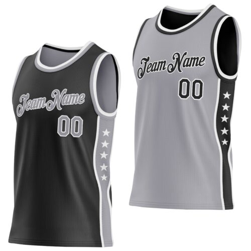 ReversibleD0246 Custom Reversible Black Gray-White Double Side Star Sublimation Basketball Suit Jersey