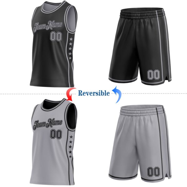Custom Reversible Black Gray Double Side Star Sublimation Basketball Suit Jersey