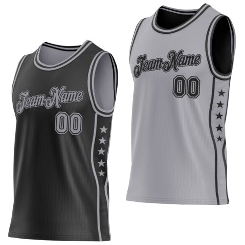 ReversibleD0247 Custom Reversible Black Gray Double Side Star Sublimation Basketball Suit Jersey