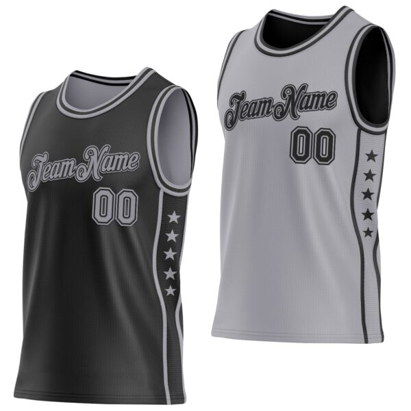 Custom Reversible Black Gray Double Side Star Sublimation Basketball Suit Jersey