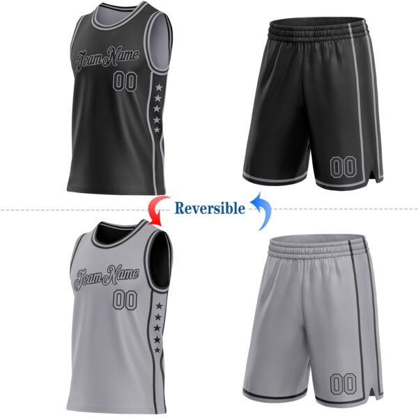 Custom Reversible Black Gray Double Side Star Sublimation Basketball Suit Jersey