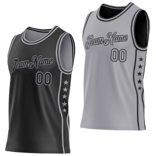 Custom Reversible Black Gray Double Side Star Sublimation Basketball Suit Jersey