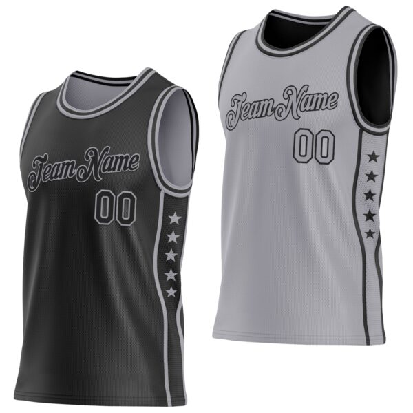 Custom Reversible Black Gray Double Side Star Sublimation Basketball Suit Jersey
