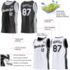 Custom Reversible Black White-Gray Double Side Star Sublimation Basketball Suit Jersey