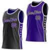 Custom Reversible Black Purple-White Double Side Star Sublimation Basketball Suit Jersey