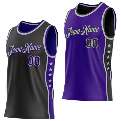 ReversibleD0254 Custom Reversible Black Purple-Gray Double Side Star Sublimation Basketball Suit Jersey