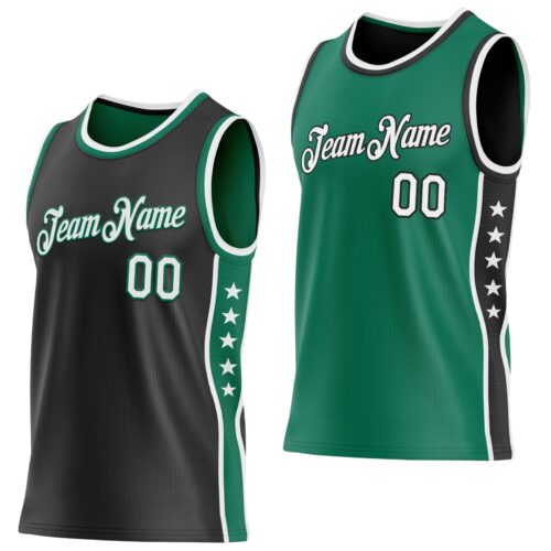 ReversibleD0257 Custom Reversible Black White-Kelly Green Double Side Star Sublimation Basketball Suit Jersey