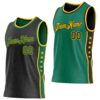 Custom Reversible Black Kelly Green-Gold Double Side Star Sublimation Basketball Suit Jersey