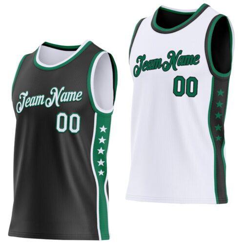ReversibleD0260 Custom Reversible Black White-Kelly Green Double Side Star Sublimation Basketball Suit Jersey