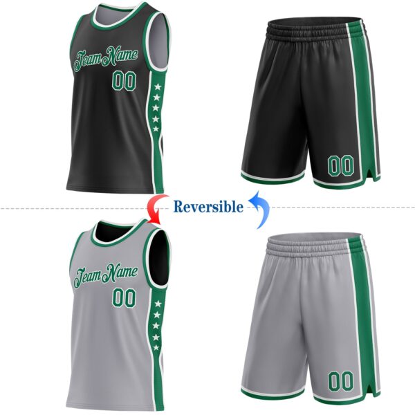 Custom Reversible Black Kelly Green-White Double Side Star Sublimation Basketball Suit Jersey