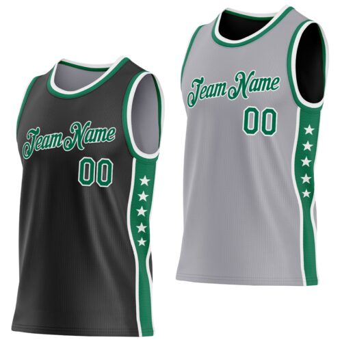 Custom Reversible Black Kelly Green-White Double Side Star Sublimation Basketball Suit Jersey