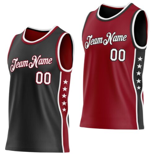 ReversibleD0263 Custom Reversible Black White-Crimson Double Side Star Sublimation Basketball Suit Jersey