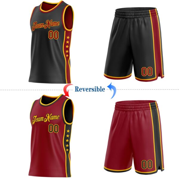 Custom Reversible Black Crimson-Gold Double Side Star Sublimation Basketball Suit Jersey