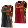 Custom Reversible Black Crimson-Gold Double Side Star Sublimation Basketball Suit Jersey