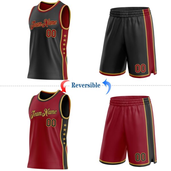 Custom Reversible Black Crimson-Old Gold Double Side Star Sublimation Basketball Suit Jersey