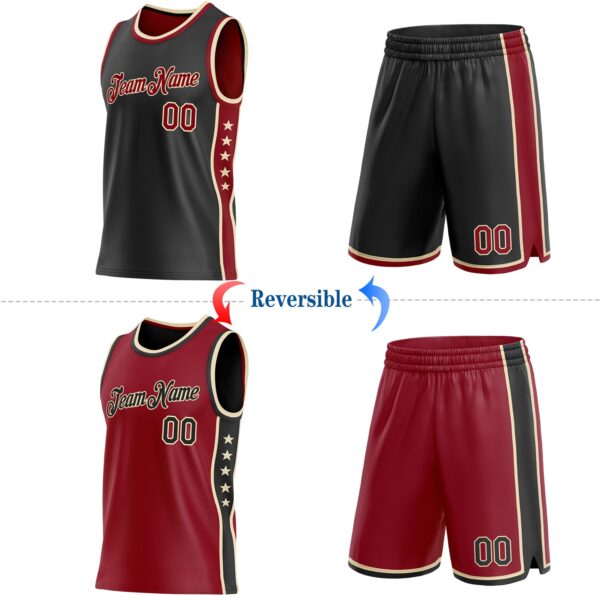 Custom Reversible Black Crimson-Cream Double Side Star Sublimation Basketball Suit Jersey